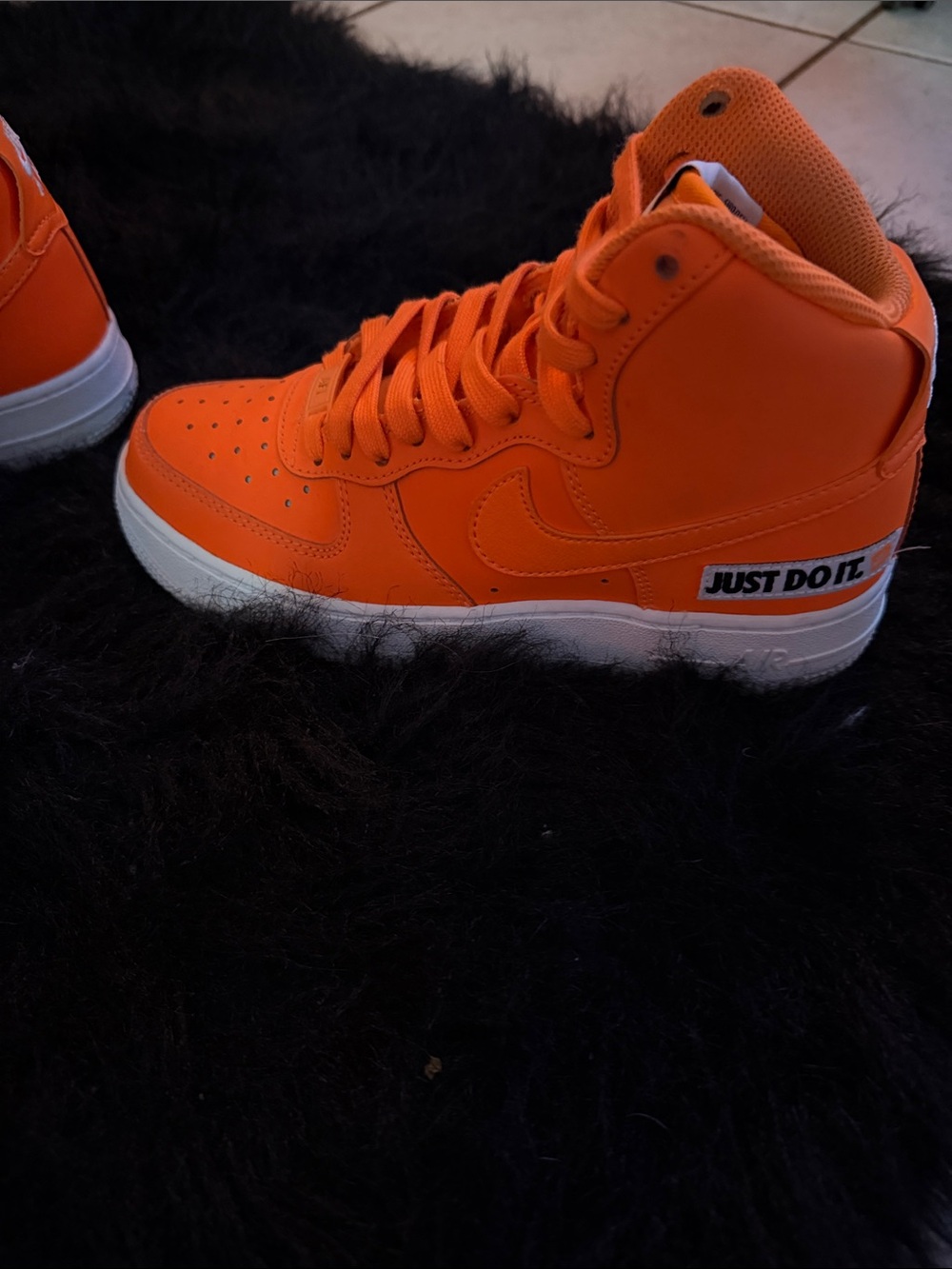 Nike Kids High-Top Sneakers in Bright Orange and White - Picture 2 of 4